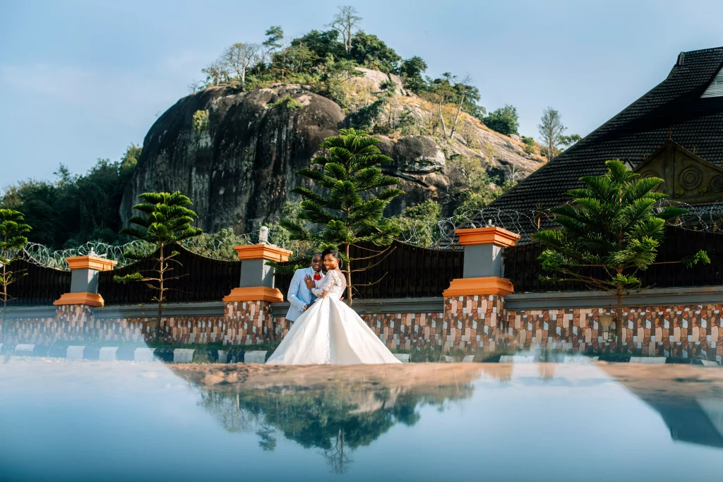Tope and Ayo's wedding portrait at epic mountainous location in Kogi state